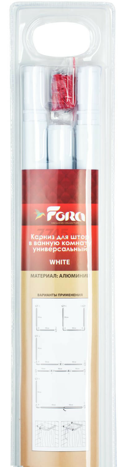 Карниз для ванной FORA универсальный белый (390KUW) - Фото 3